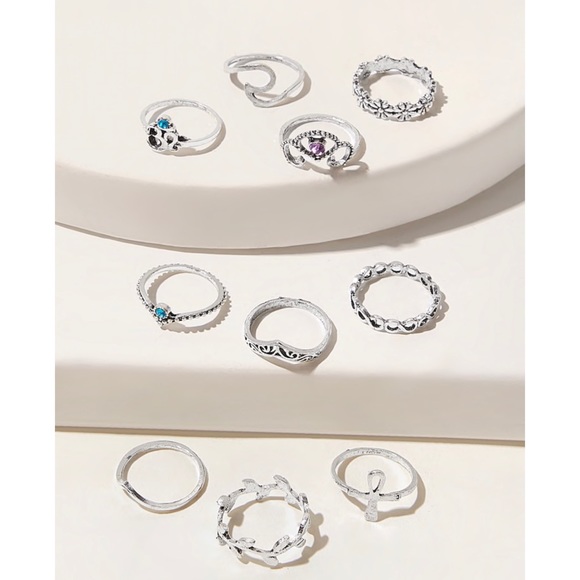 Rhinestone Engraved Ring 10pcs - Picture 1 of 2